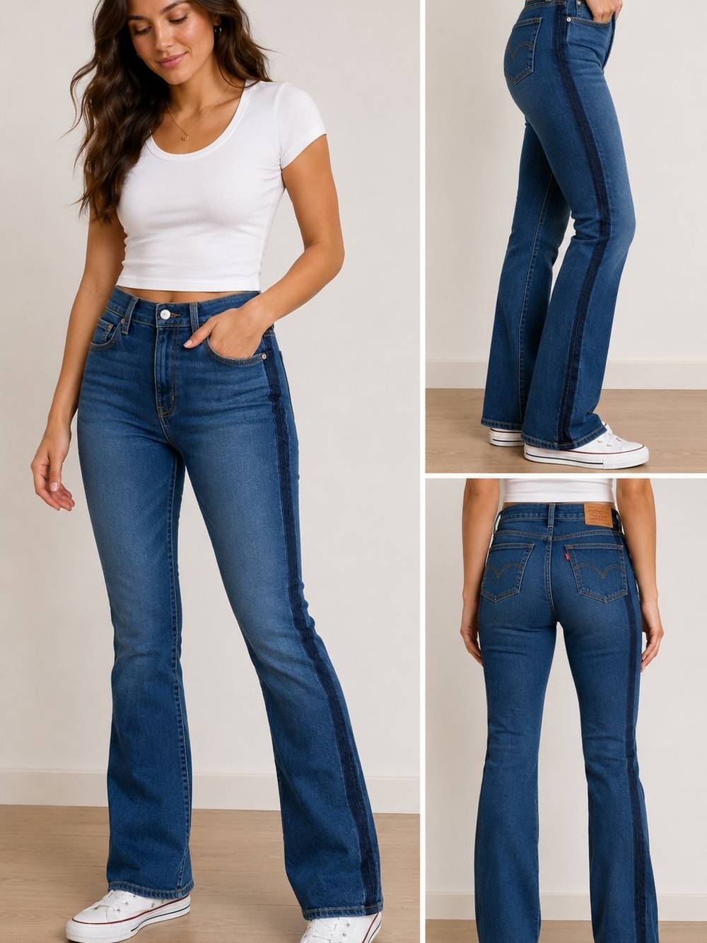 Levi's 725 High Rise Bootcut Jeans Size 32 31 inseam Side Stripe Stretch Denim